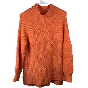Anthropologie Bright Orange Heavy Knit Oversized Mockneck Sweater Sz M EUC